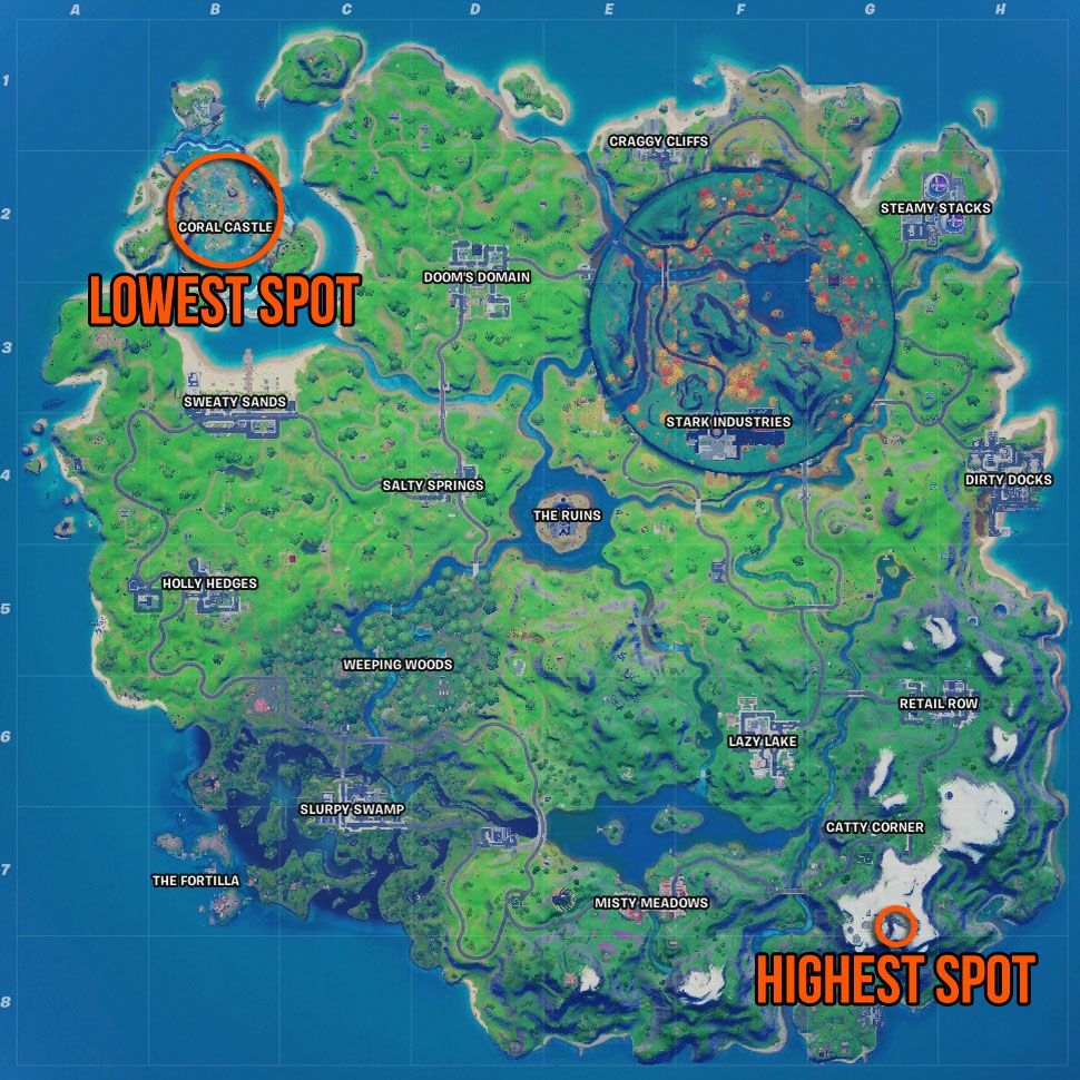 Fortnite highest and lowest spot locations Dance at the highest spot