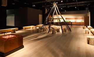 ’La Cucina’ installation by Matteo Thun for Riva 1920 and American Hardwood, in the ’Living Kitchen’ hall