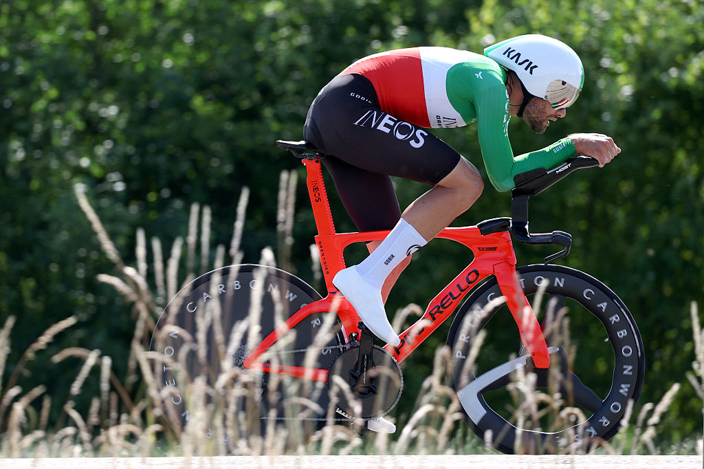 HAM, BELGIUM - JUNE 20: Filippo Ganna of Italy and Team INEOS Grenadiers competes during the 94th Baloise Belgium Tour 2025, Stage 3 a 9.7km individual time trial stage from Tessenderlo to Ham on June 20, 2025 in Ham, Belgium. (Photo by Rhode Van Elsen/Getty Images)
