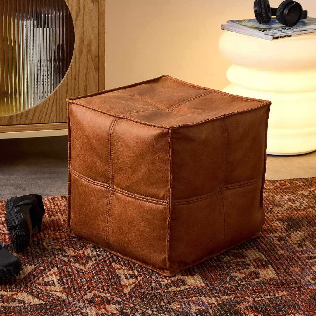square leather ottoman/pouffe