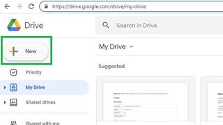 How to share a Google Drive folder step 1: Click "New"