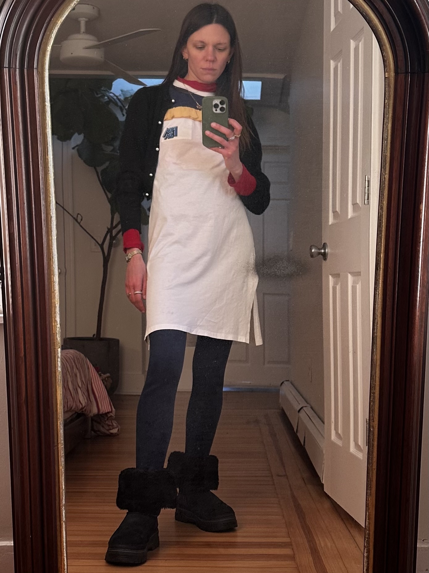 Julia Gall wearing dresses over pants