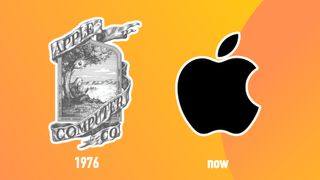 A shot showing the original Apple logo vs the current one