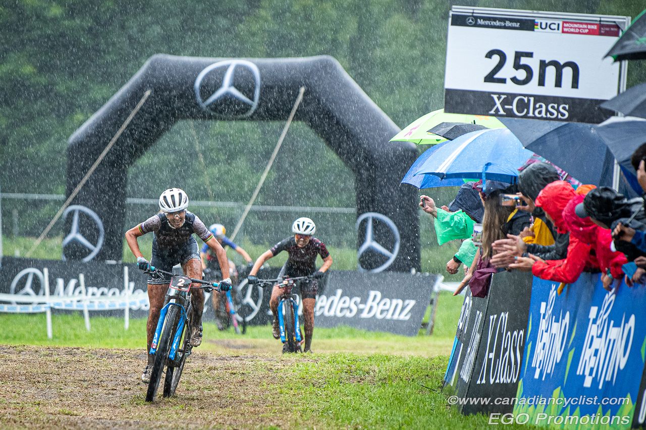 Jolanda Neff (Trek Factory Racing XC) and Sina Frei (Ghost Factory Racing) in action at Val di Sole.
