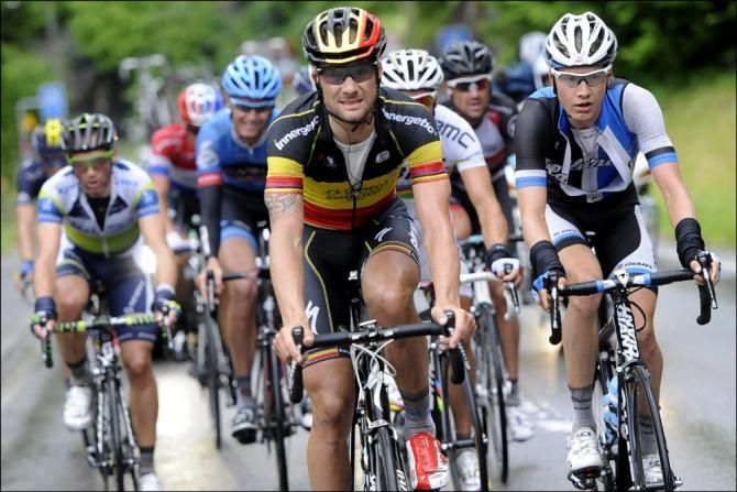 Belgian champion Tom Boonen (Omega Pharma-QuickStep) at the front of the early break