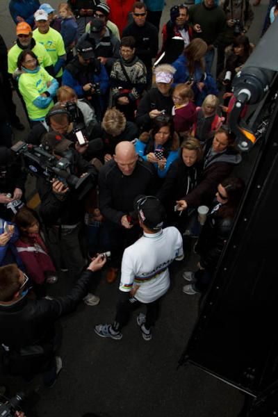 World Champion Thor Hushovd draws a crowd wherever he goes.