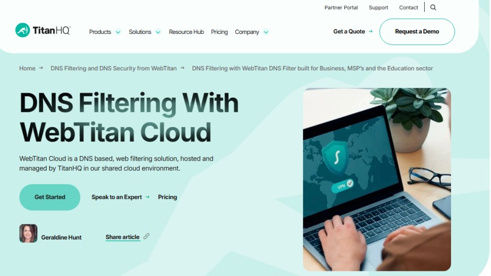 Website screenshot of WebTitan Cloud (August, 2025)
