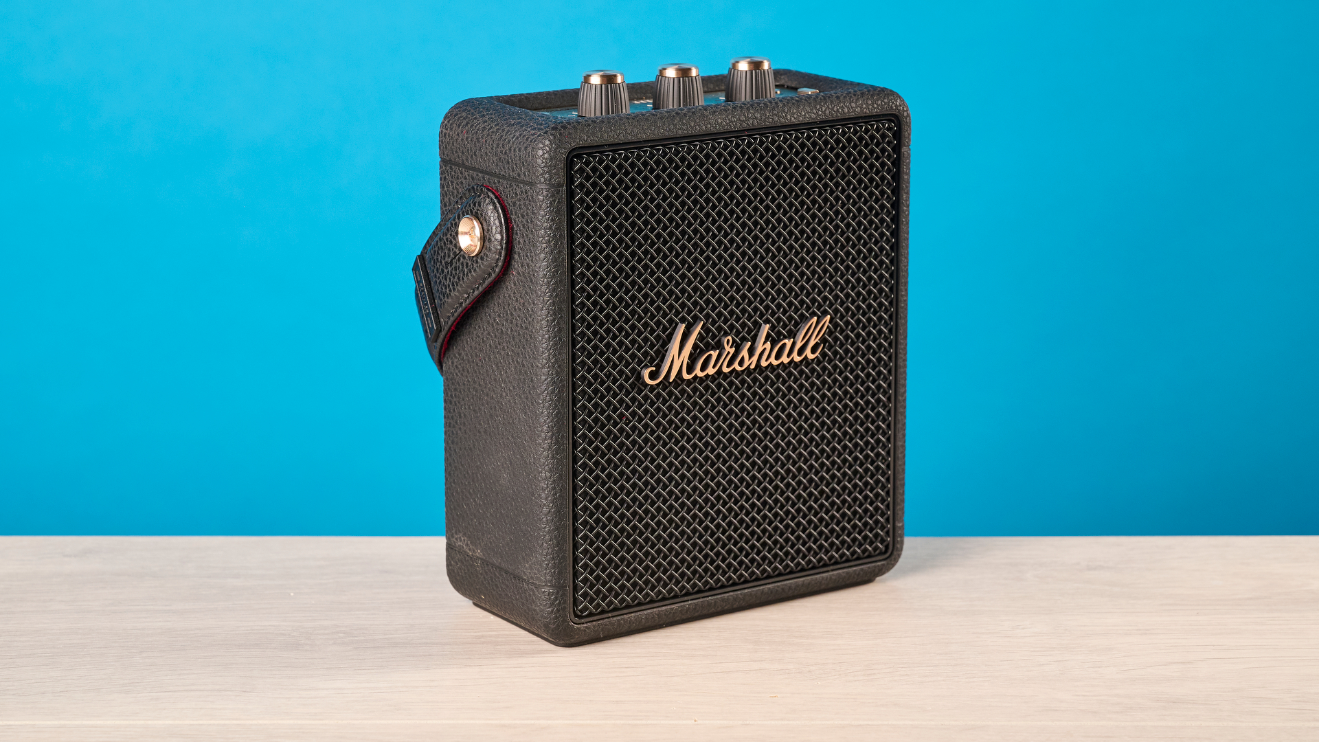 Marshall Stockwell III portable Bluetooth speaker in black and brass
