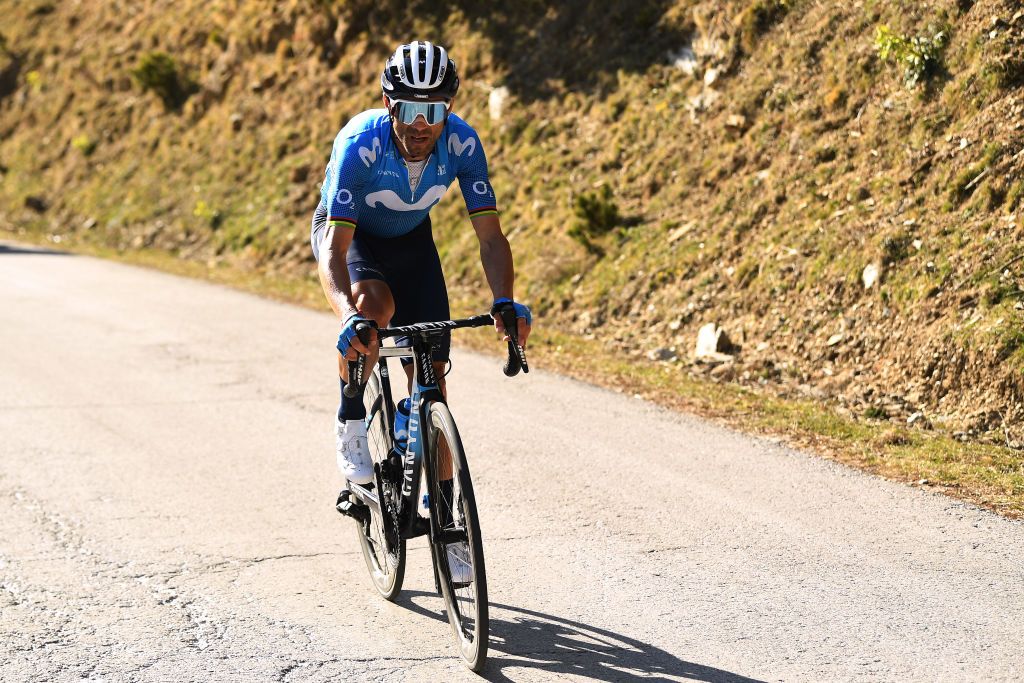 VALLTER 2000 SETCASES VALL CAMPRODON SPAIN MARCH 24 Alejandro Valverde Belmonte of Spain and Movistar Team during the 100th Volta Ciclista a Catalunya 2021 Stage 3 a 2031km stage from Canal Olmpic de Catalunya to Vallter 2000 Setcases Vall Camprodon 2125m Breakaway VoltaCatalunya100 on March 24 2021 in Vallter 2000 Setcases Vall Camprodon Spain Photo by David RamosGetty Images