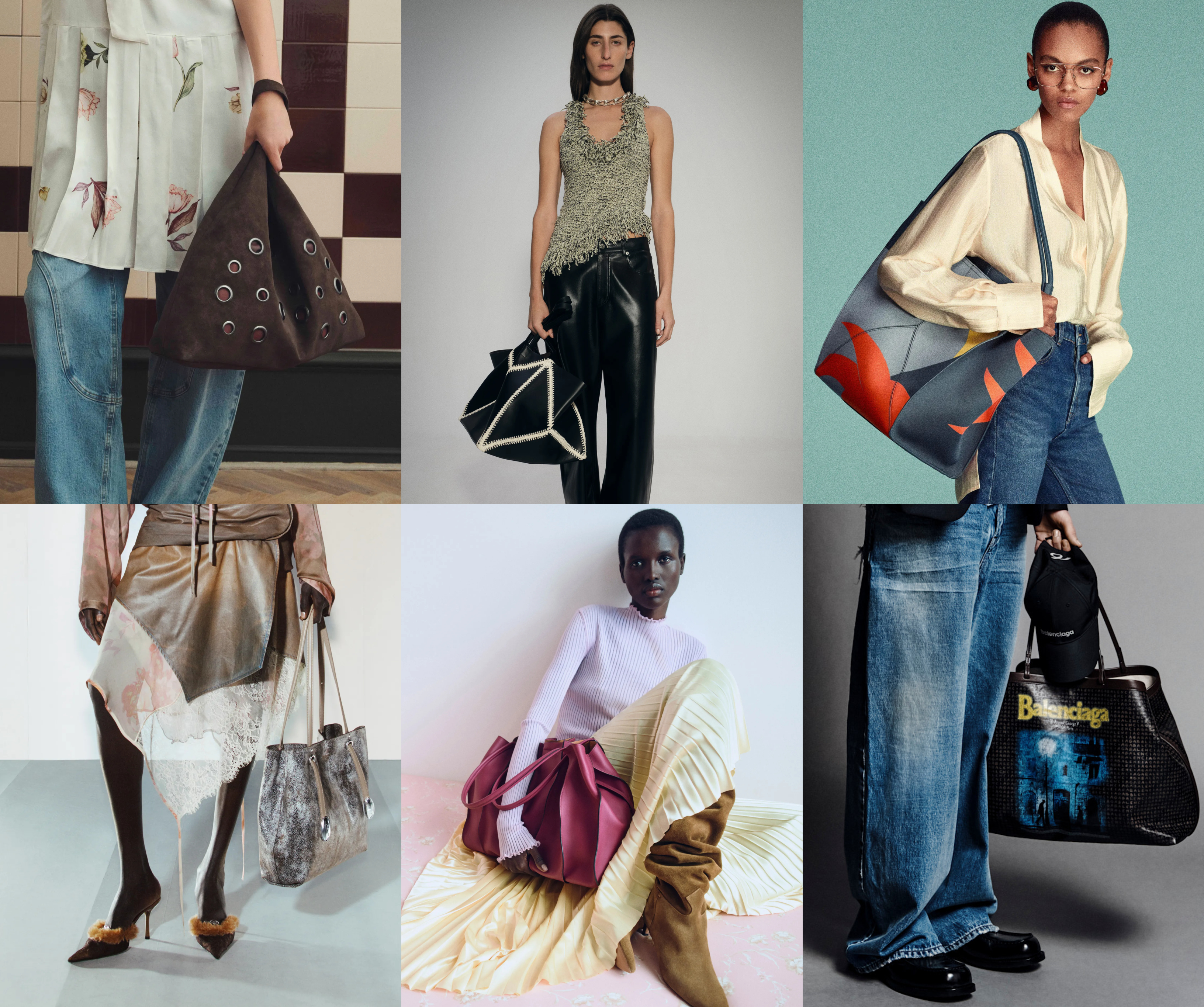 summer bag trends 2026, work bags at Baum und Pferdgarten, Nanushka, Victoria Beckham, Diesel, Ulla Johnson, and Balenciaga