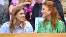 Princess Beatrice of York and Sarah Ferguson, Duchess of York attend day one of the Wimbledon Tennis Championships at the All England Lawn Tennis and Croquet Club on June 30, 2025