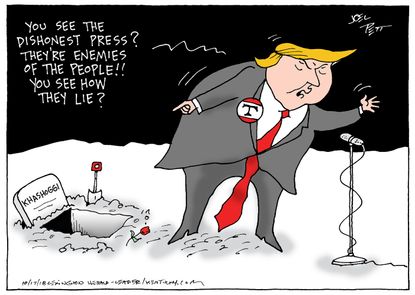 Political cartoon U.S. Trump Saudi Arabia Jamal Khashoggi press enemy of the people dishonest
