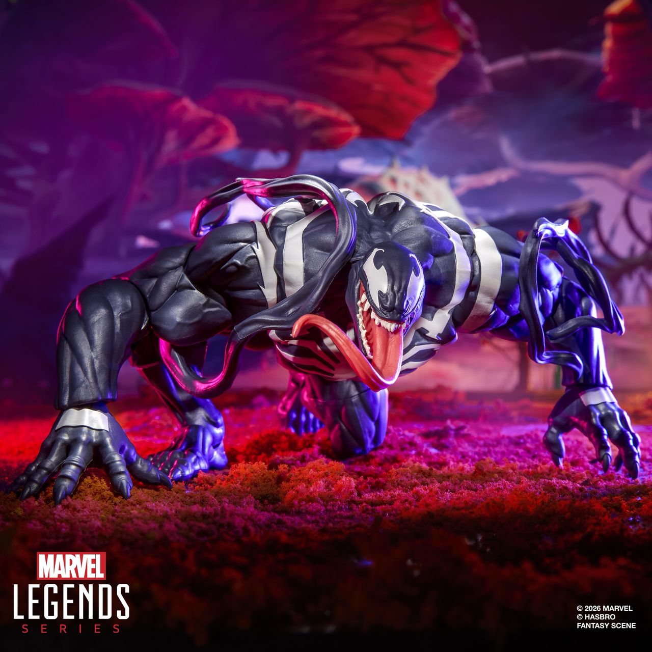 Marvel Rivals Venom action figure posed against a colorful background