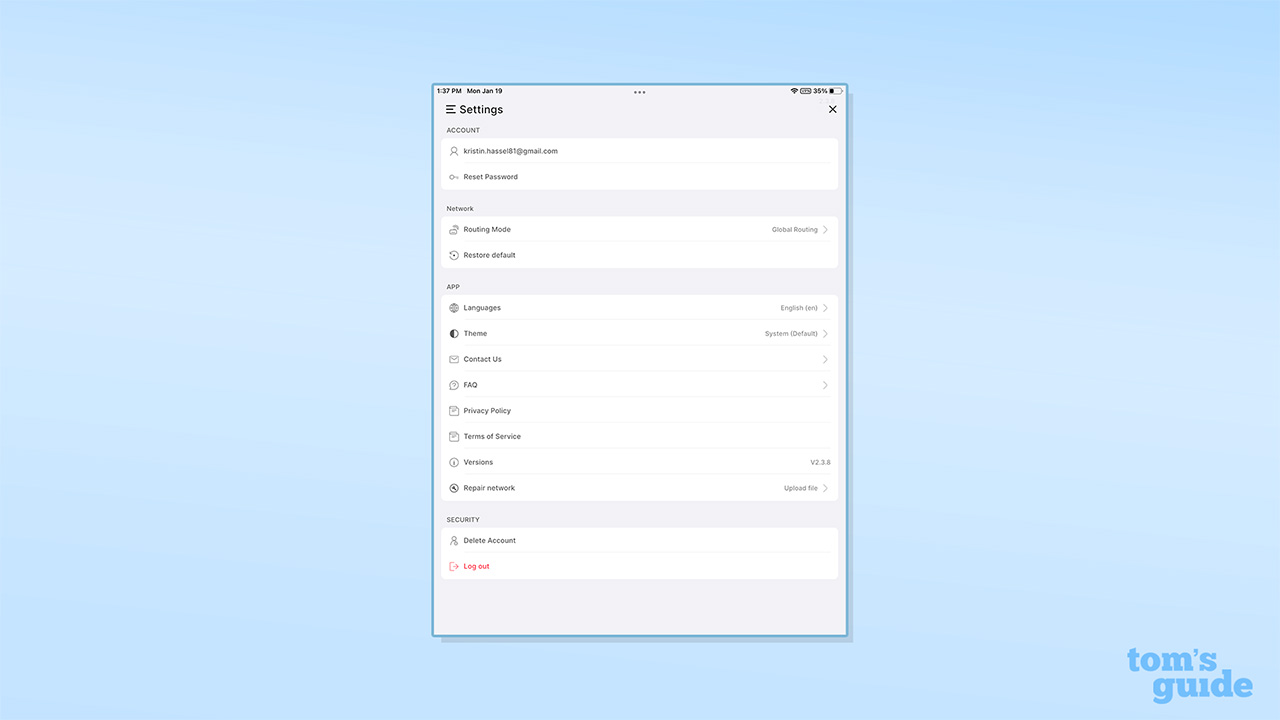 JumpJump VPN's settings in the iOS app