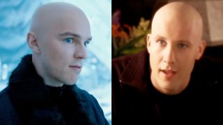Nicholas Hoult and Michael Rosenbaum both as Lex Luthor in a side-by-side photo.