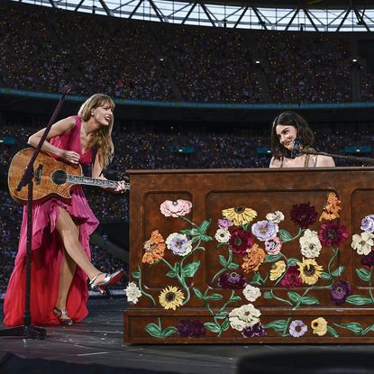 Taylor Swift and Gracie Abrams performing together on the Eras Tour.