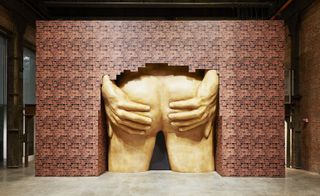 The show’s centrepiece, Project for door (After Gaetano Pesce), comprises a man’s backside, hands clutching each half of his gluteus maximus
