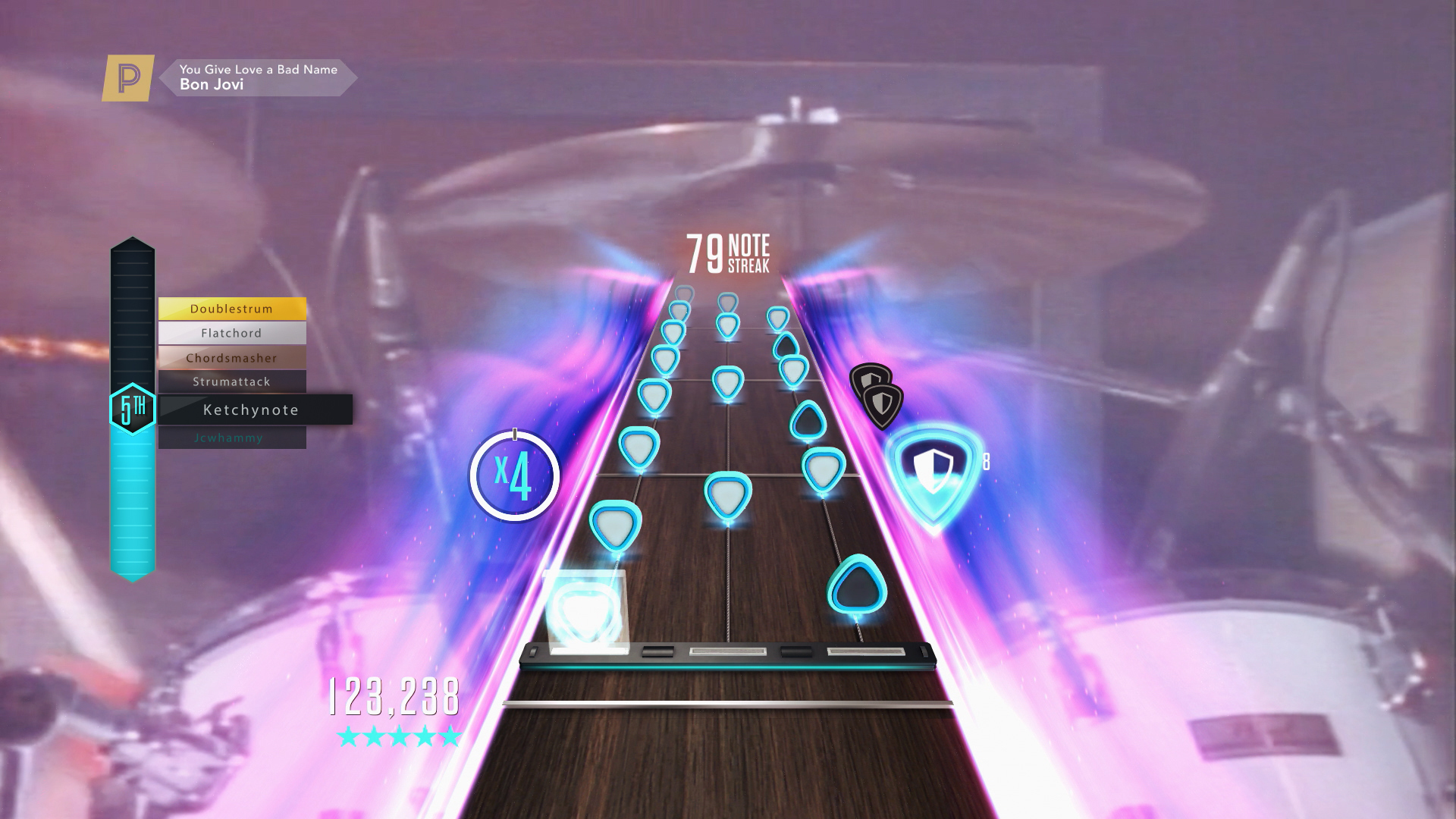 A fretboard in Guitar Hero Live