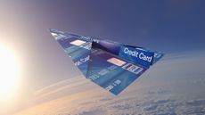 Credit card paper airplane flying above the Earth