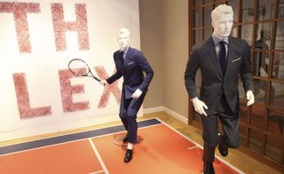 Male mannequins playing tennis wearing Tommy Hilfiger's Spring / Summer 2016 tailored collection