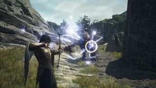 Games like The Witcher 3: a player casting a spell on an enemy during Dragon's Dogma 2.