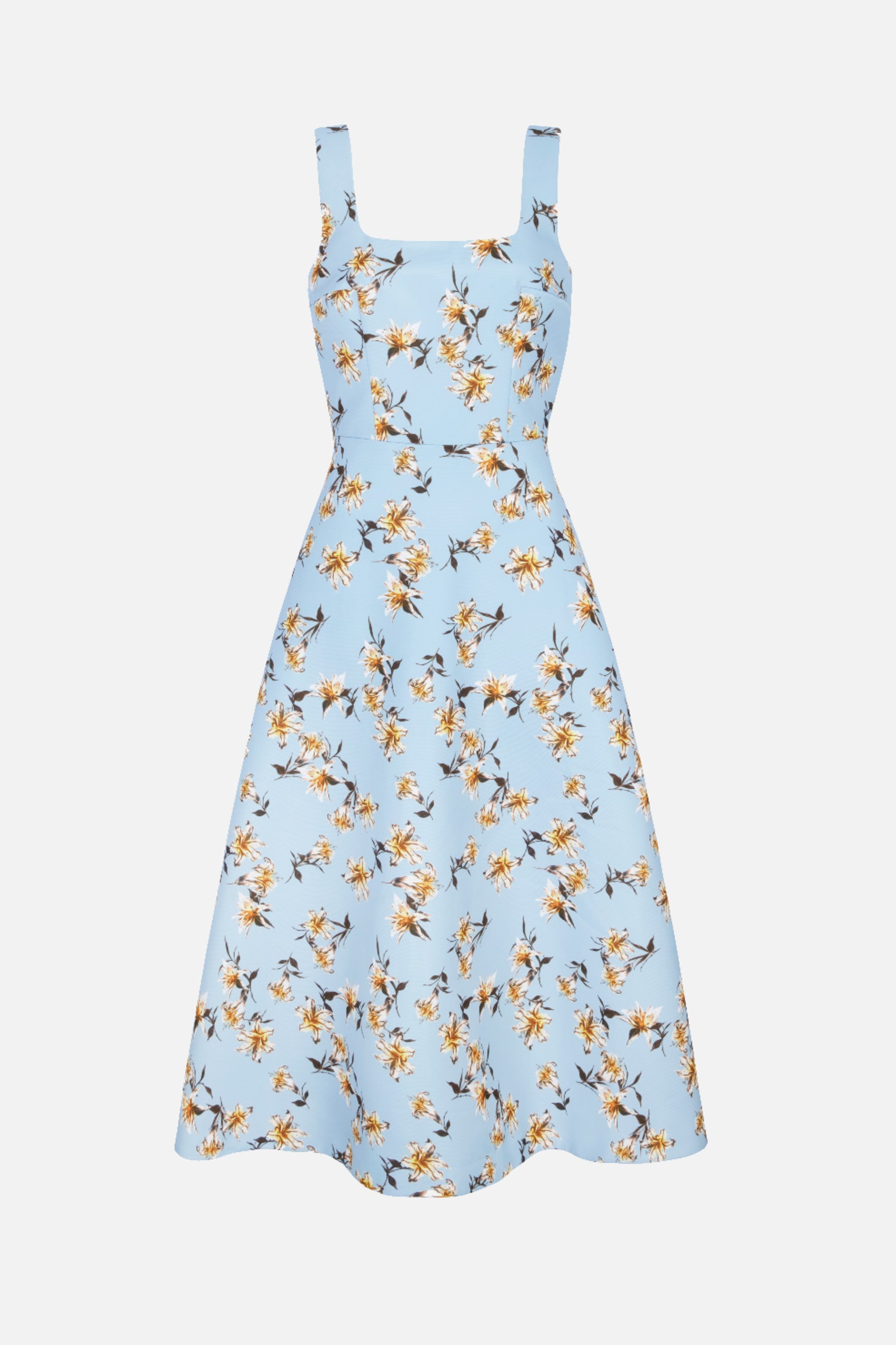 Shiloh Dress in Blue Summer Lillies Taffeta Faille