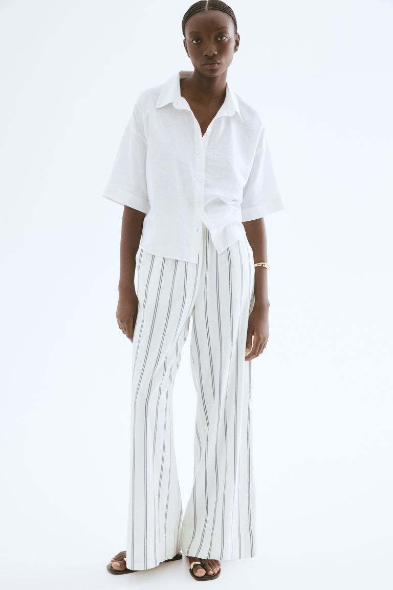 Wide Linen-Blend Trousers