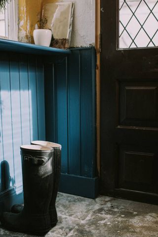 Boot room with dark panelling