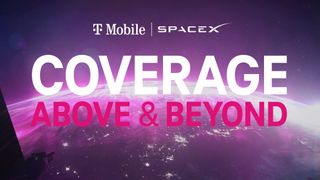 The text T-Mobile and SpaceX: Coverage Above and Beyond over a satellite image of the Earth.