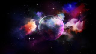Pluto retrograde 2023: Nebula of paint and light on subject of art, design and creativity.
