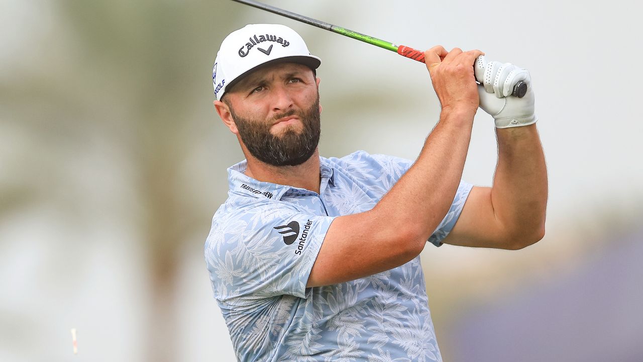 Jon Rahm takes a shot at the DP World Tour Championship in Dubai