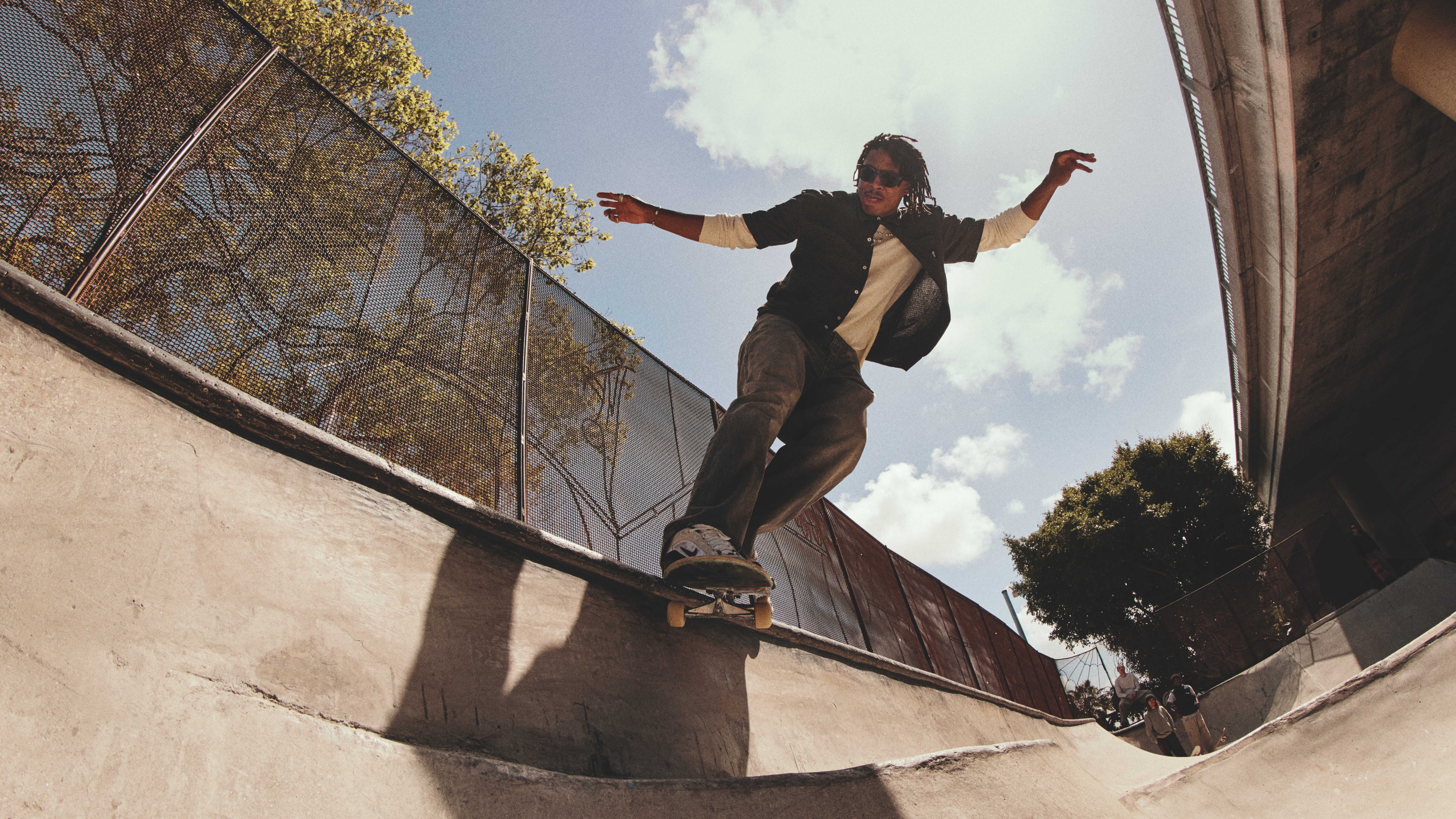 The Oakley Meta HSTN smart glasses being used by a skateboarder