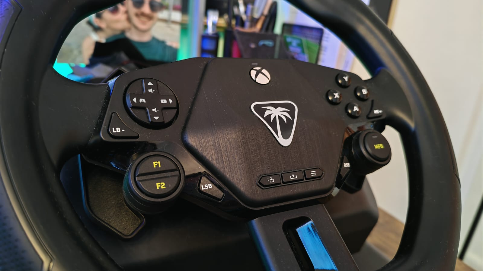 The face of the steering wheel on the Turtle Beach Racer Wireless