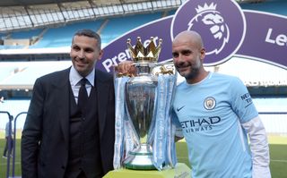 Khaldoon Al Mubarak (left) says his conversation with Guardiola (right) will be a natural one