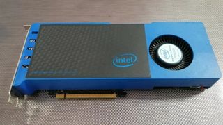 A big blue prototype of the Intel GPU claiming to be the only working Larabee board in the world.