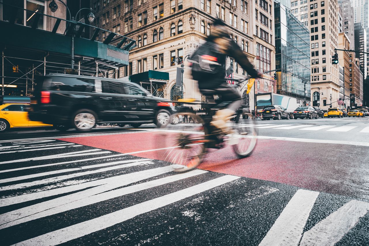 A New Yorker commutes by bike