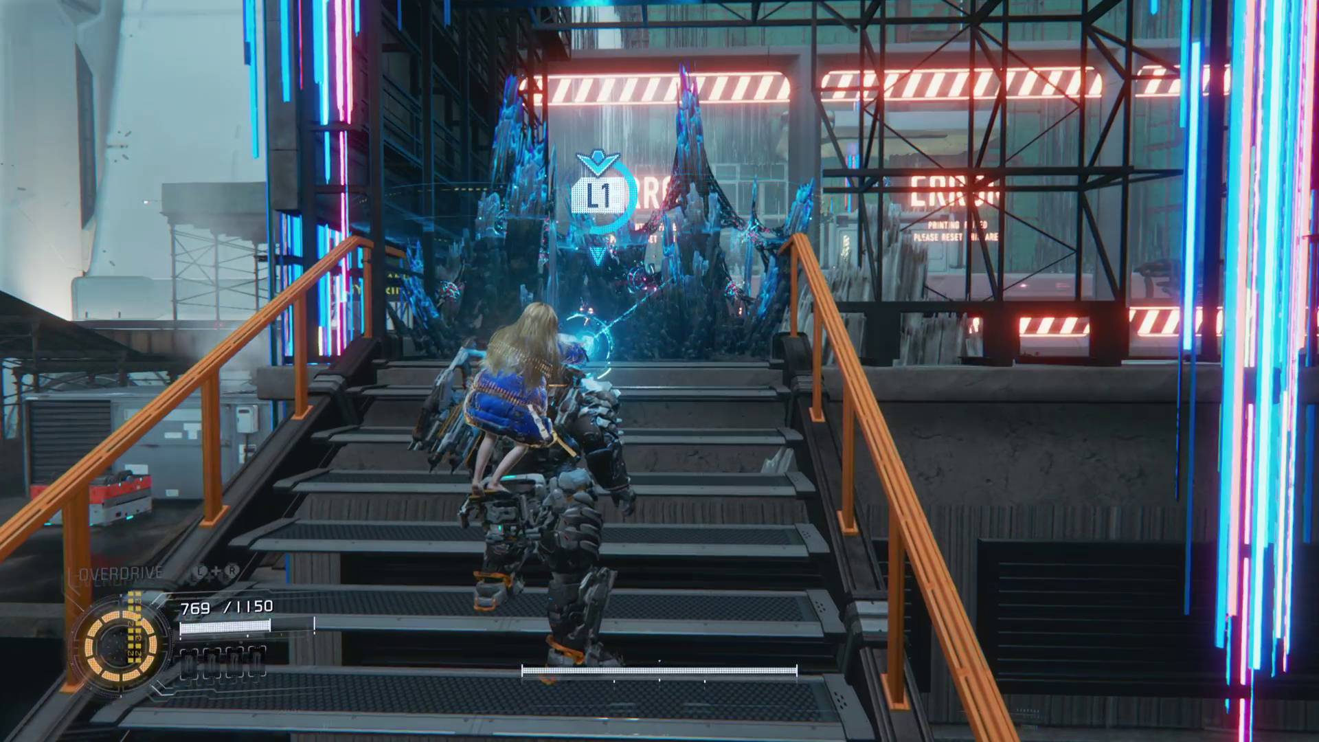 Pragmata Diana destroying blue crystals in MPA