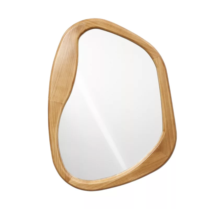 Luxenhome Natural Pine Wood Frame Irregular Oblong Wall Mirror Brown