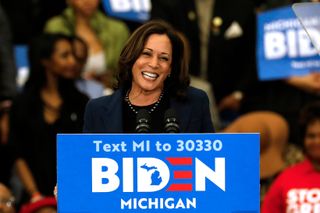 California Senator Kamala Harris endorses Democratic presidential candidate former Vice President Joe Biden as she speaks to supporters during a campaign rally at Renaissance High School in Detroit, Michigan on March 9, 2020.