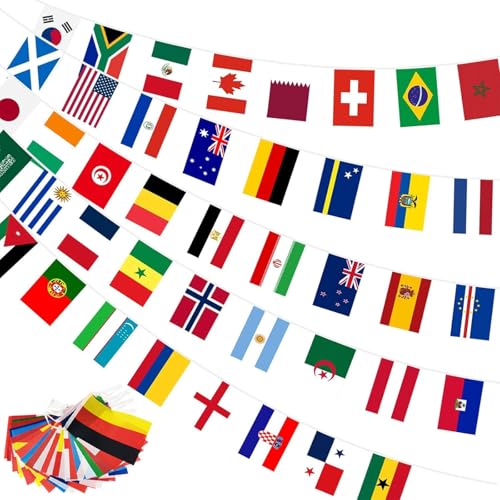 World Cup Bunting 2026, World Cup Football 2026 Party Decorations Banner, 48 Teams Double Sided Fabric Flags, World Cups Flag Garland for Garden Bar Club Street Home Decor (14x21cm, 15m, 1 Pack)