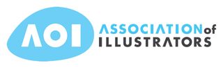 The AOI logo, with association of illustrators written in blue and black