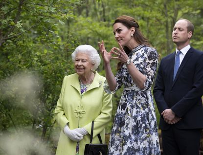 The Queen with the Duke and Duchess of Cambridge at the RHS Chelsea Flower Show in 2019
