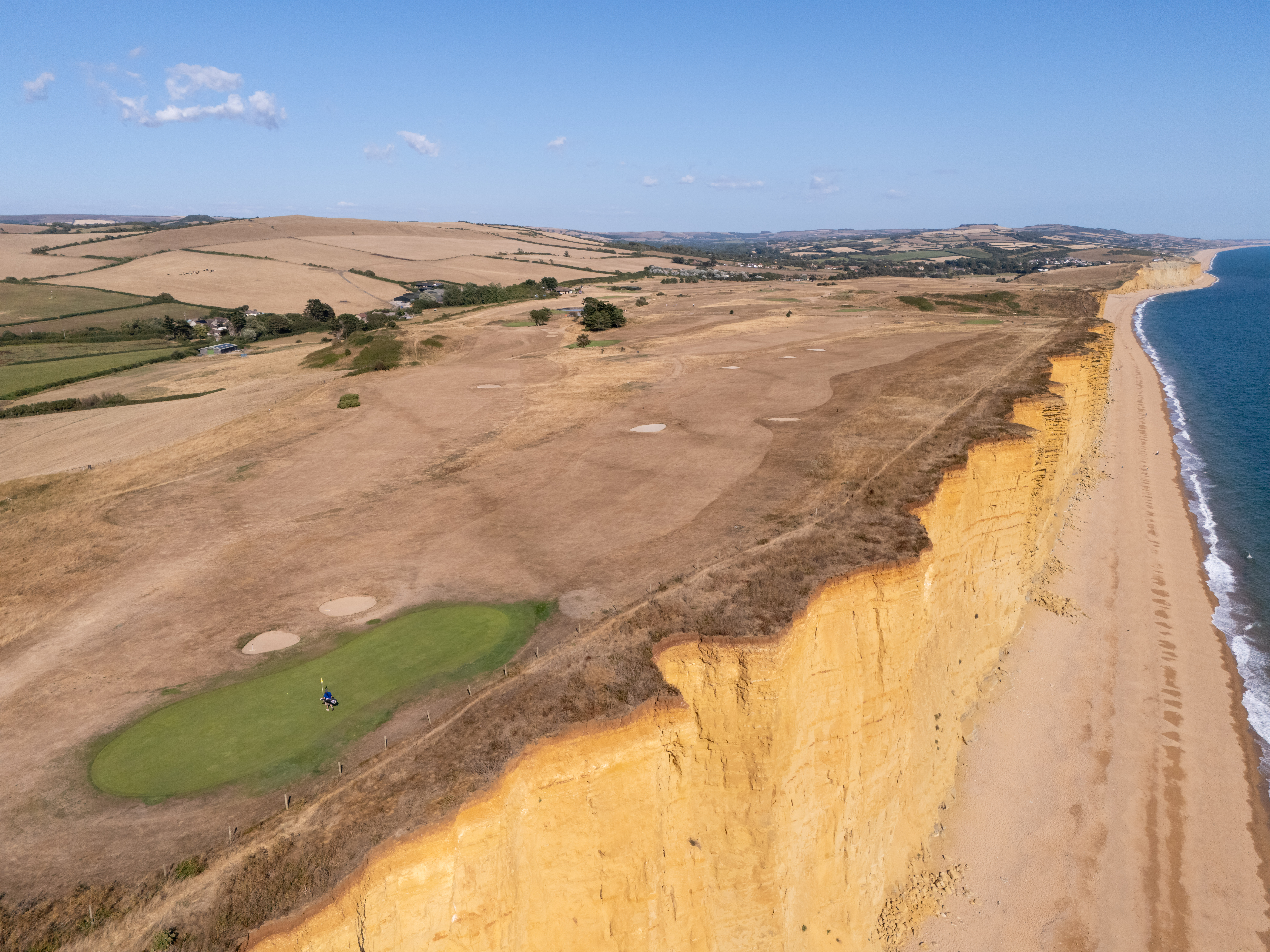 Bridport and West Dorset Golf Club from above during the summer 2026 drought