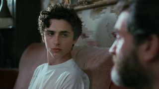 Timothee Chalamet looking at Michael Suhlbarg in Call Me By Your Name