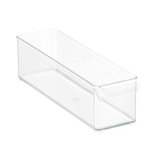 A clear plastic fridge bin organizer