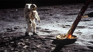 The first human footprints on another world, at the Apollo 11 lunar landing site.