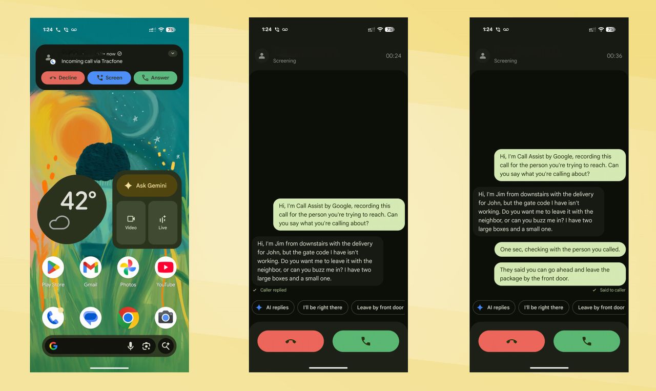 Galaxy S26 Ultra vs Pixel 10 Pro XL Call Screen screenshots.