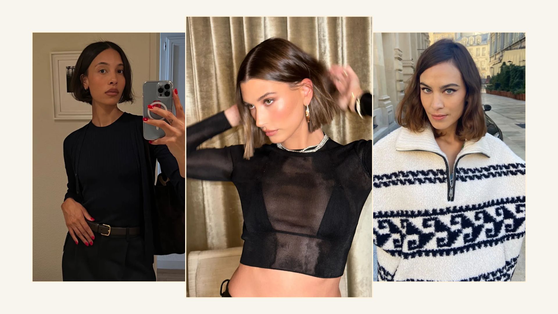 A collage of box bob hairstyles
