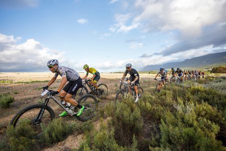 Vincenzo Nibali leads a bunch during stage 2 of the 2023 Absa Cape Epic Mountain Bike stage race from Hermanus High School to Hermanus High School, Hermanus, South Africa on the 21th March 2023. Photo by Nick Muzik/Cape EpicPLEASE ENSURE THE APPROPRIATE CREDIT IS GIVEN TO THE PHOTOGRAPHER AND ABSA CAPE EPIC