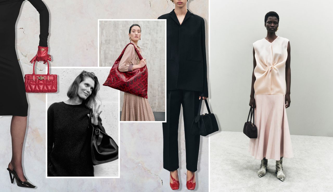 A graphic collage of the winter 2025 bag trends